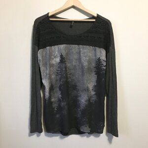 Soyaconcept Lost in The Woods Print Crochet Collar Long Sleeve Top M